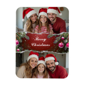 Modern Christmas Script with Family Photo Magnet