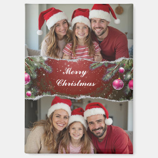 Modern Christmas Script with Family Photo Magnet
