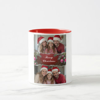 Modern Christmas Script with Family Photo Mug