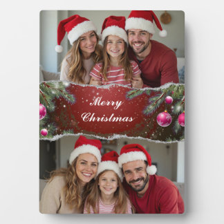 Modern Christmas Script with Family Photo Plaque