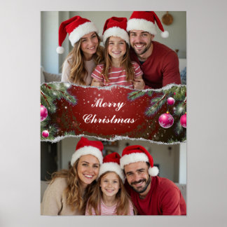 Modern Christmas Script with Family Photo Poster