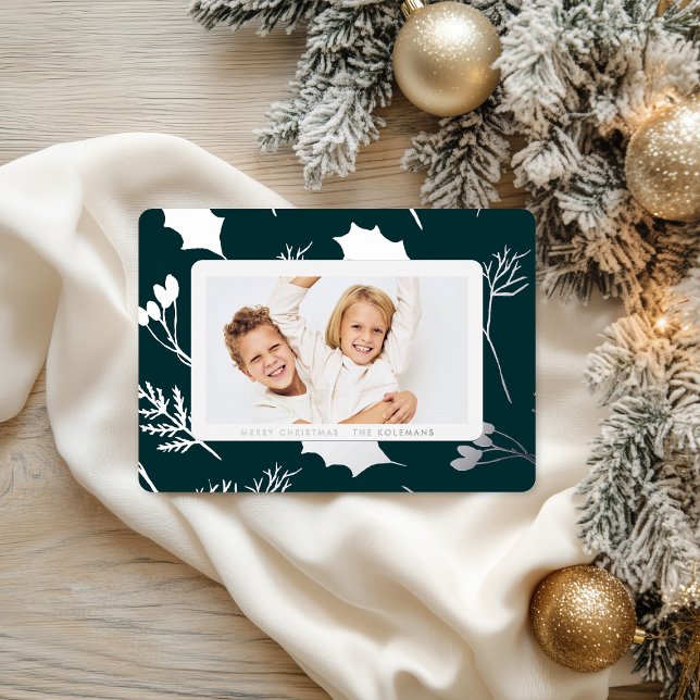 Modern Christmas Silver Botanicals  Foil Holiday Card (Creator Uploaded)