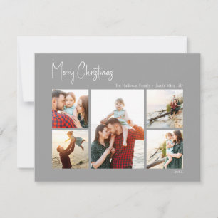 Modern Christmas Silver Five-Photo Holiday Card