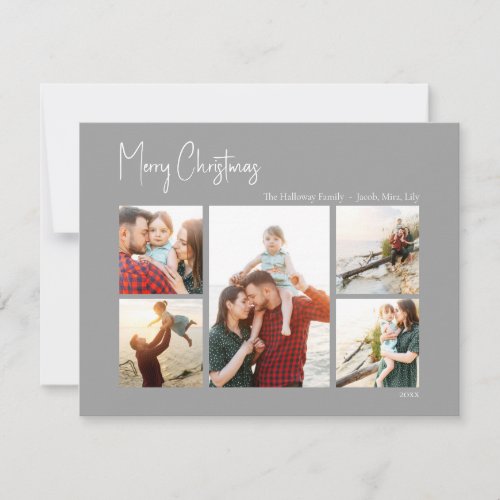 Modern Christmas  Silver Five_Photo Holiday Card