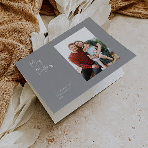 Modern Christmas Silver Folded Single Photo Holiday Card