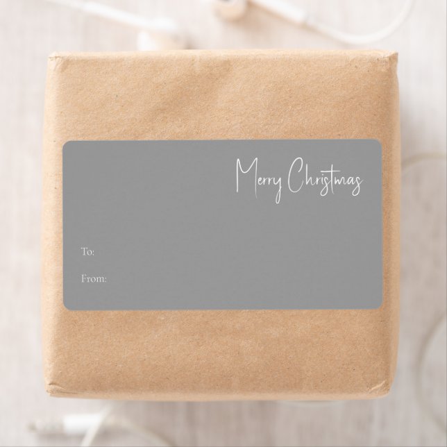 Modern Christmas | Silver Rectangle Gift Label (Insitu)