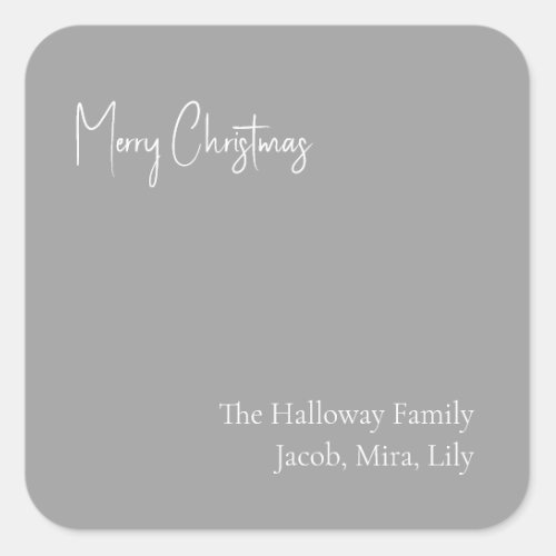 Modern Christmas Silver Square Family Gift Sticker