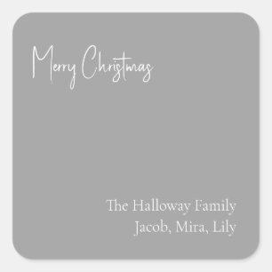 Modern Christmas Silver Square Family Gift Sticker