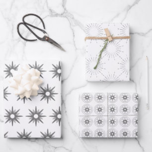 Modern Christmas Silver Stars Wrapping Paper Sheets