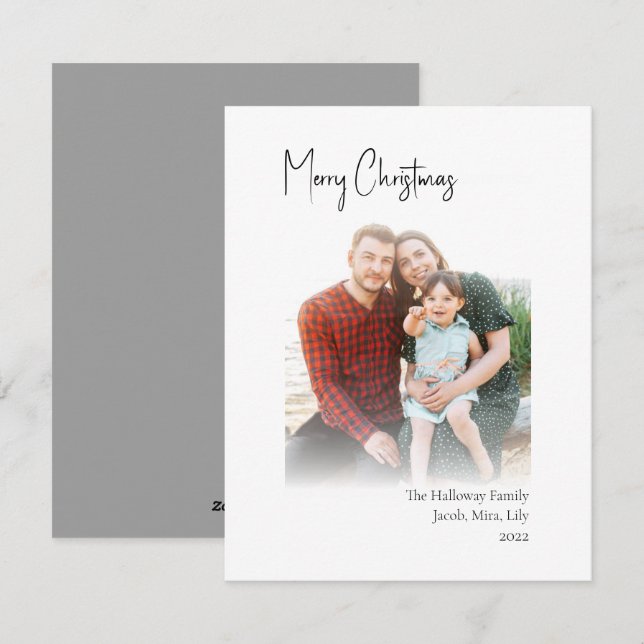 Modern Christmas | Silver Vertical Faded Photo Holiday Card (Front/Back)