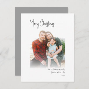 Modern Christmas Silver Vertical Faded Photo Holiday Card