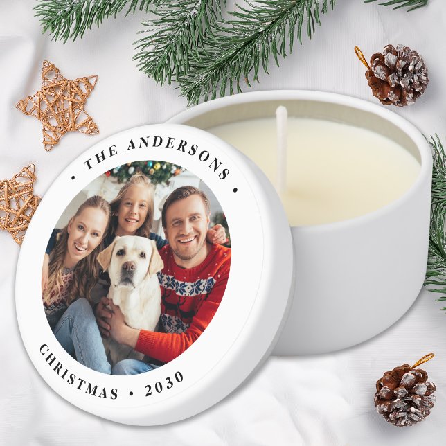 Modern Christmas Simple Photo Personalized Holiday Mini Candle Favors (Creator Uploaded)