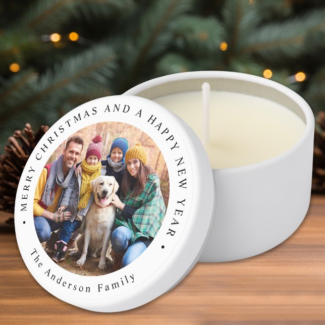 Modern Christmas Simple Photo Personalized  Mini Candle Favors (Creator Uploaded)