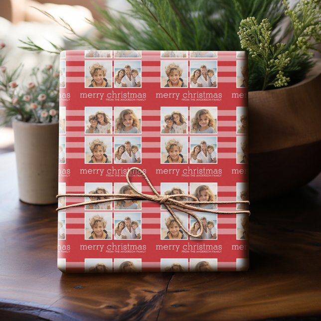 Modern Christmas - Simply Red and White Photo Wrapping Paper (Personalized Photo Wrapping Paper)
