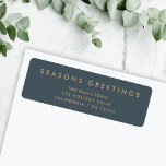 Modern Christmas | Slate Gray and Gold Address Label<br><div class="desc">Simple, stylish, trendy holiday return address label with modern minimal typography quote "Seasons Greetings" in gold on a slate gray background. The name, address and greeting can be easily customized for a personal touch. A bold, minimalist and contemporary christmas design to stand out from the crowd this holiday season! #christmas...</div>