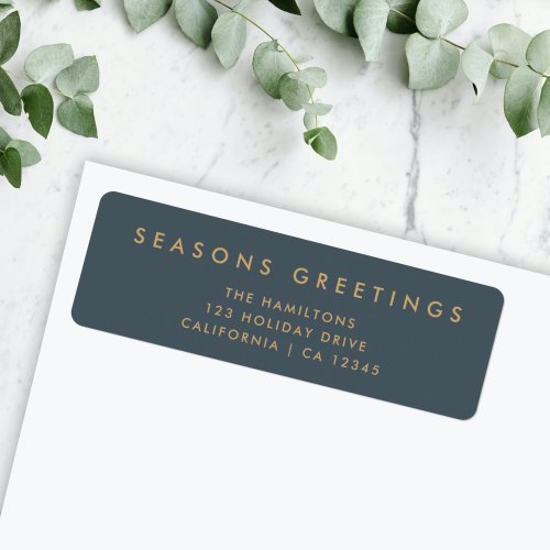 Modern Christmas  Slate Gray and Gold Address Label