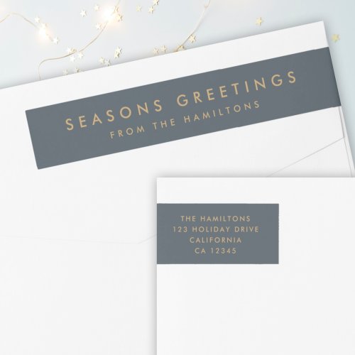 Modern Christmas  Slate Gray and Gold Address Wrap Around Label