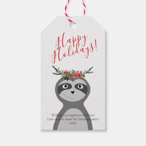 Modern Christmas Sloth Happy Holidays Family Gift Tags