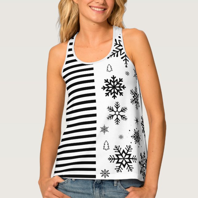 Modern Christmas Snowflake & Stripe Holiday Tank Top (Front)