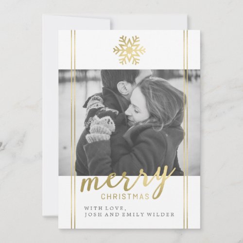 Modern Christmas Snowflake  White and Gold Holiday Card