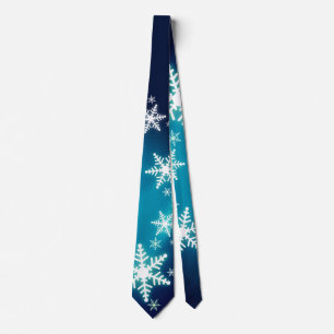 Modern Christmas Snowflakes On Blue Neck Tie