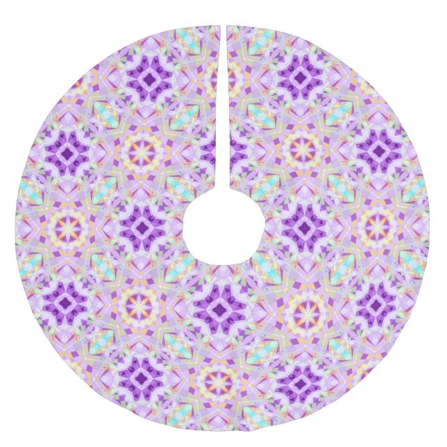 Modern Christmas Star Festive Purple Gold Yellow Brushed Polyester Tree Skirt (Front)