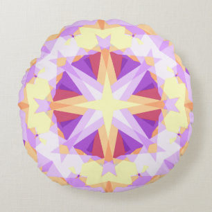 Modern Christmas Star Festive Purple Gold Yellow Round Pillow