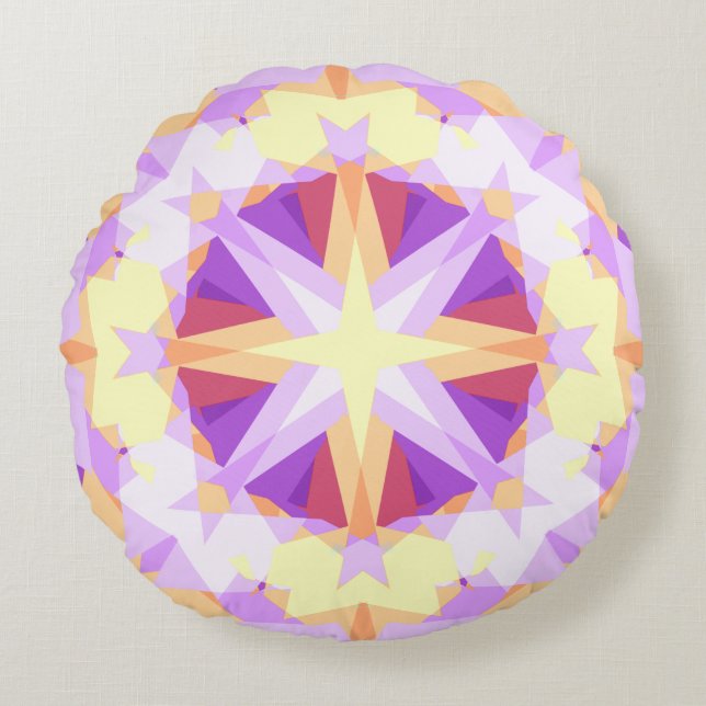 Modern Christmas Star Festive Purple Gold Yellow Round Pillow (Front)