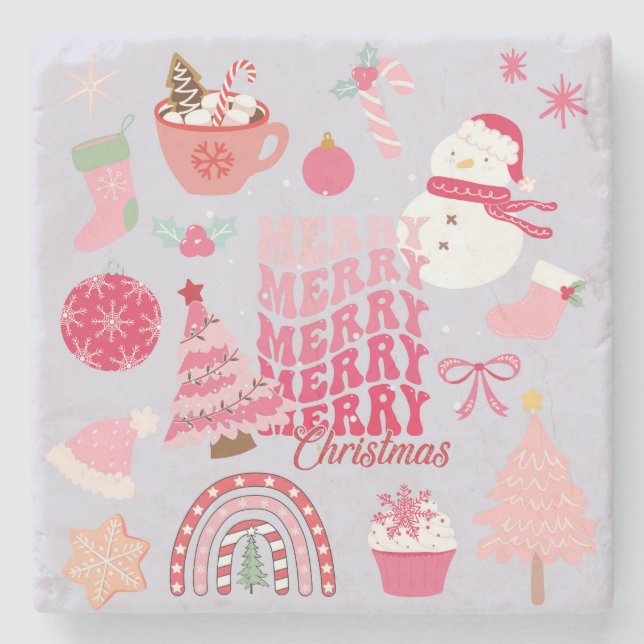 Modern Christmas Stone Coaster (Front)