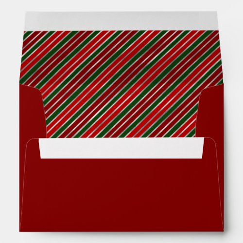 Modern Christmas Stripes Burgundy Red Green Silver Envelope