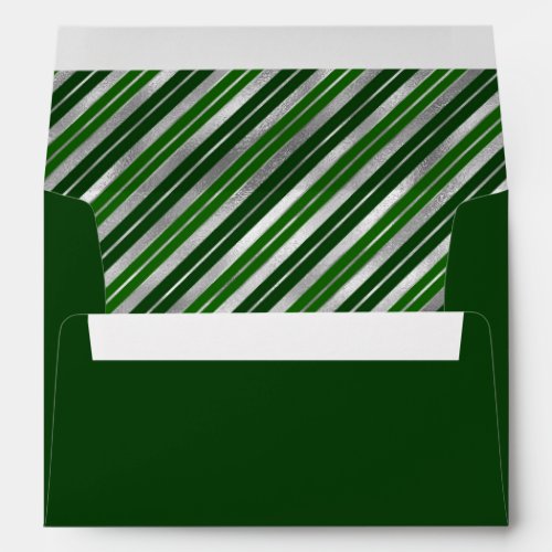 Modern Christmas Stripes Green Silver Envelope
