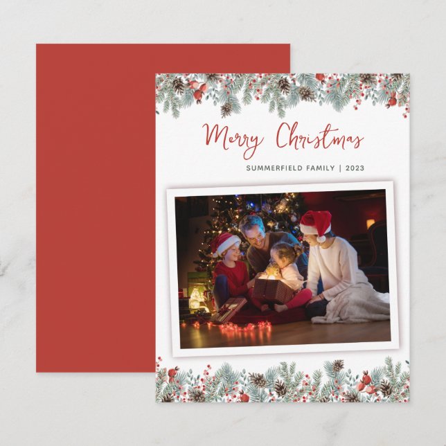Modern Christmas Stylish Family Photo Note Card (Front/Back)