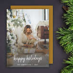 Modern Christmas Stylish Minimalist Script Family Holiday Card<br><div class="desc">Simple, stylish custom photo "happy holidays" christmas design with modern minimalist handwritten script typography and a simple black gradient on an elegant chic gold background. The photo and text can easily be personalized for a design as unique as your special family! The image shown is for illustration purposes only to...</div>