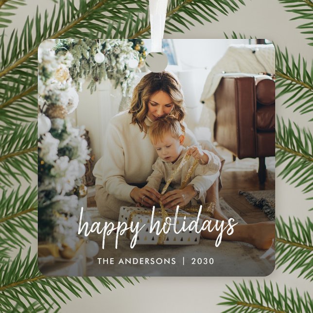 Modern Christmas Stylish Minimalist Script Family Metal Ornament (Creator Uploaded)