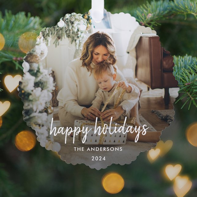 Modern Christmas Stylish Minimalist Script Family Ornament Card (Creator Uploaded)