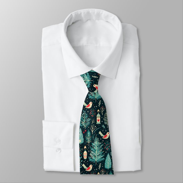 Modern Christmas Symbols Pattern Neck Tie (Tied)