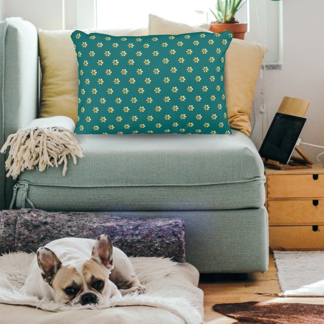 Modern Christmas Teal & Gold Floral Pattern  Accent Pillow (Creator Uploaded)