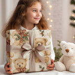 Modern Christmas Teddy Bears  Wrapping Paper Sheets<br><div class="desc">Transport yourself to a bygone era of festive nostalgia with our "Vintage Christmas Teddy Bears Red Wrapping Paper." This heartwarming design captures the timeless charm of classic holiday celebrations, featuring adorable teddy bears adorned in vintage Christmas attire. The rich red background sets the perfect stage for these endearing teddy bears,...</div>