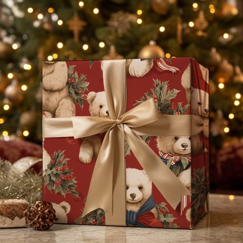 Modern Christmas Teddy Bears  Wrapping Paper Sheets