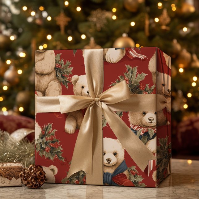 Modern Christmas Teddy Bears  Wrapping Paper Sheets (Creator Uploaded)