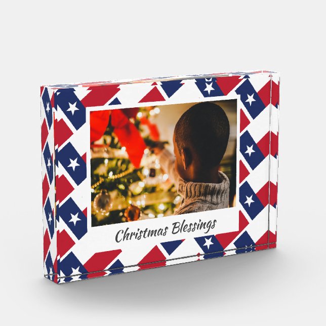 Modern Christmas TEXAS Any Message Keepsake Photo Block (Left)
