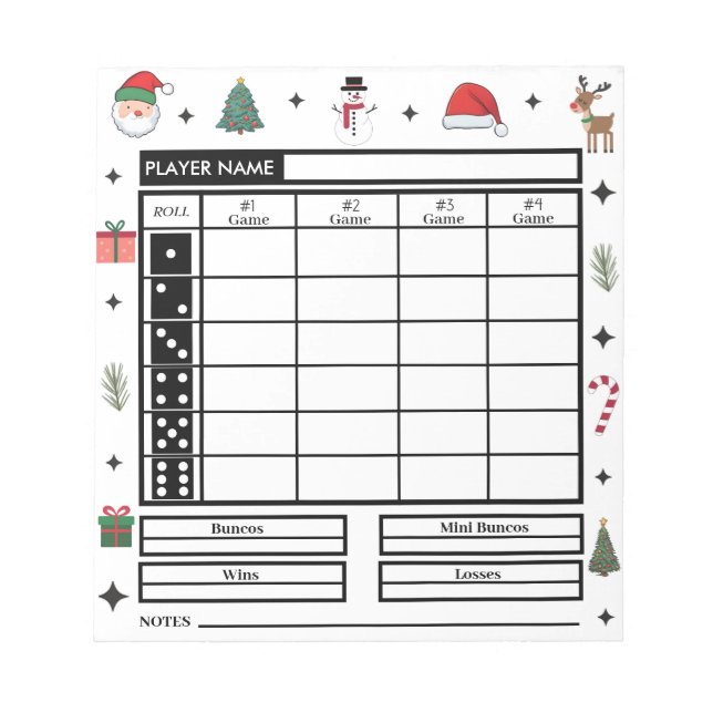 Modern Christmas Theme Bunco Score Pad (Front)
