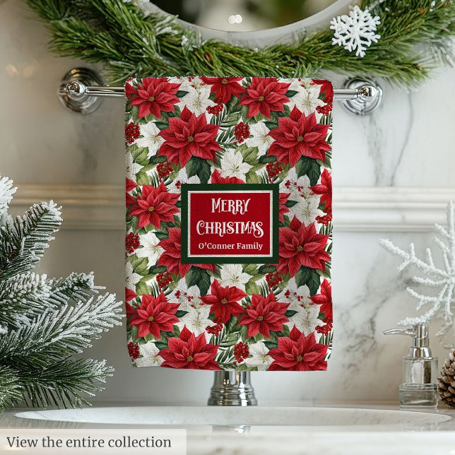 Modern Christmas Towels Custom Name Floral Touch (Modern Christmas Towels Custom Name Floral Touch)