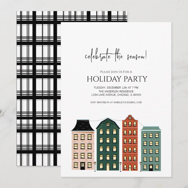 Modern Christmas Town Holiday Invitation (Front/Back)