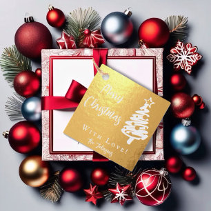 Modern christmas tree and calligraphic messages foil favor tags