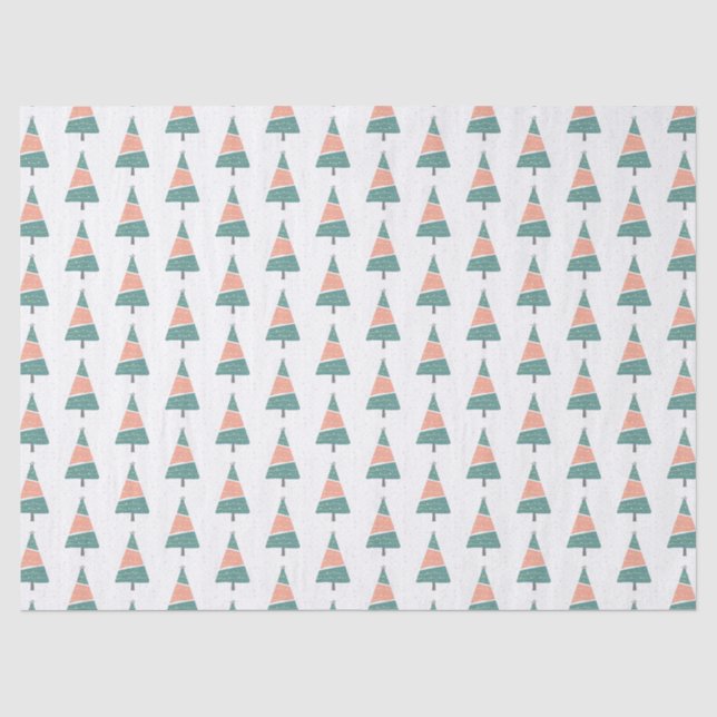 Modern Christmas Tree and Snow Pattern Tissue Paper (Front)
