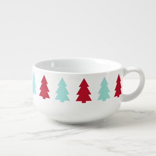 Modern Christmas Tree Aqua and Red Soup Mug