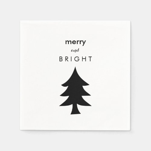 Modern Christmas Tree Black and White Napkins