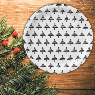 Modern Christmas Tree Black and White Party Paper  Plates
