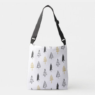 Modern Christmas Tree Black Gold Pattern Crossbody Bag